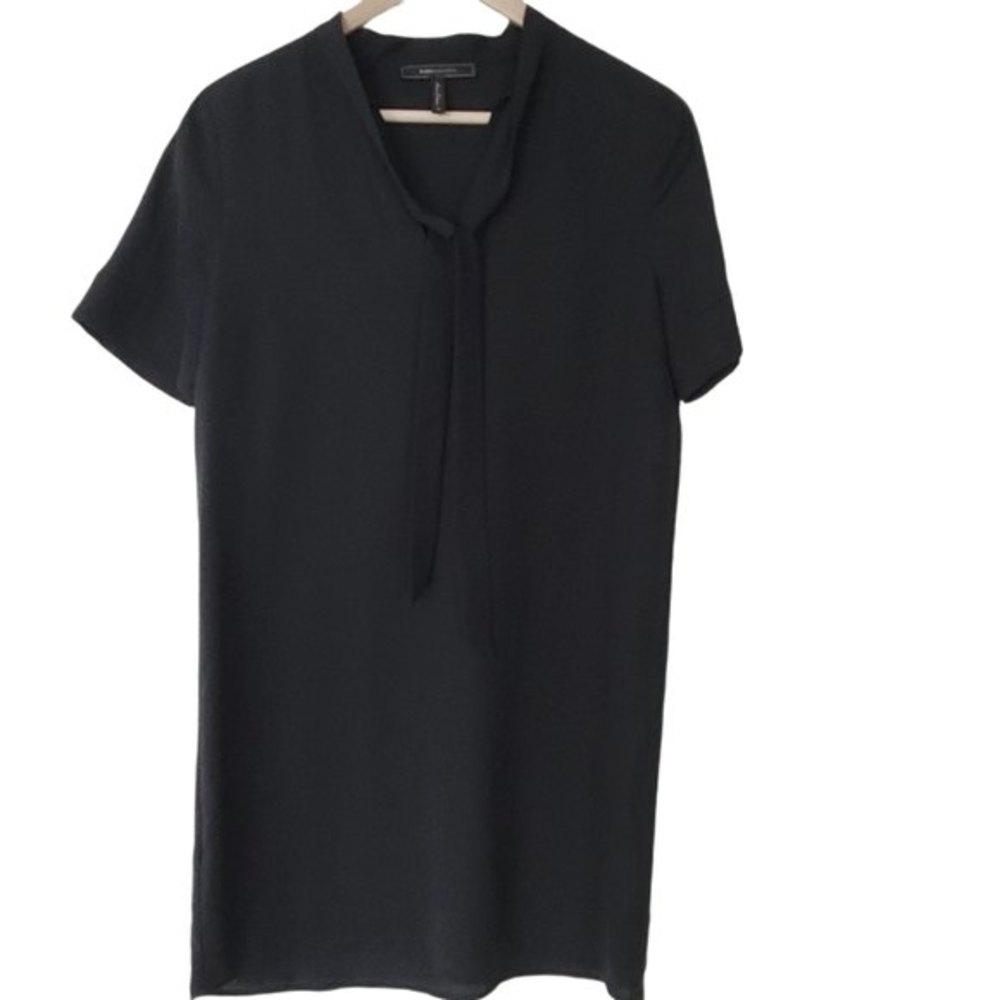 BCBG MaxAzria Dress Black Tie Neck Short Sleeve Mini  Women Size Small